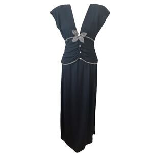 Vintage Carolyne Roehm Rhinestone Black Gown Size 12